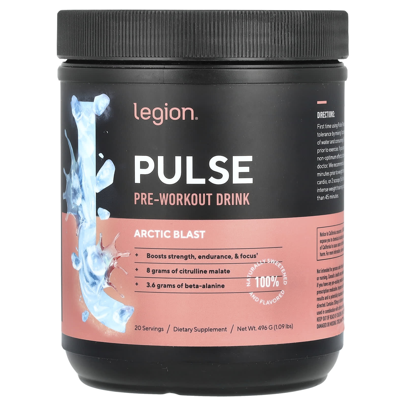 Legion Athletics, Pulse, Pre-Workout Drink, Arctic Blast , 1.09 lbs (496 g) - Image 1