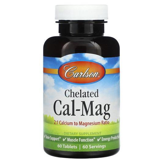 Carlson Chelated Cal-Mag for Bone Health & Energy - 60 Tablets - Image 1