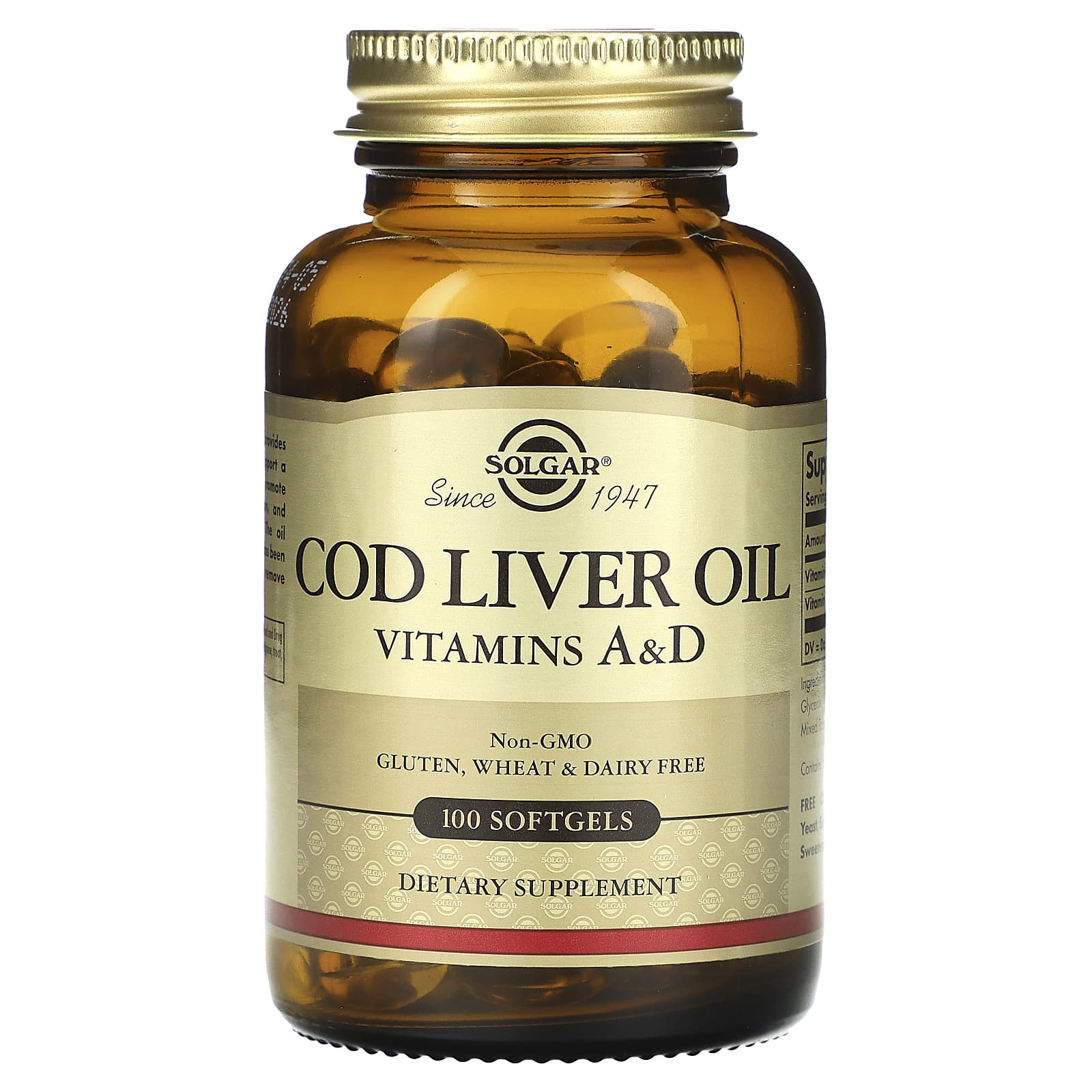 Solgar, Cod Liver Oil, 100 Softgels - Image 1