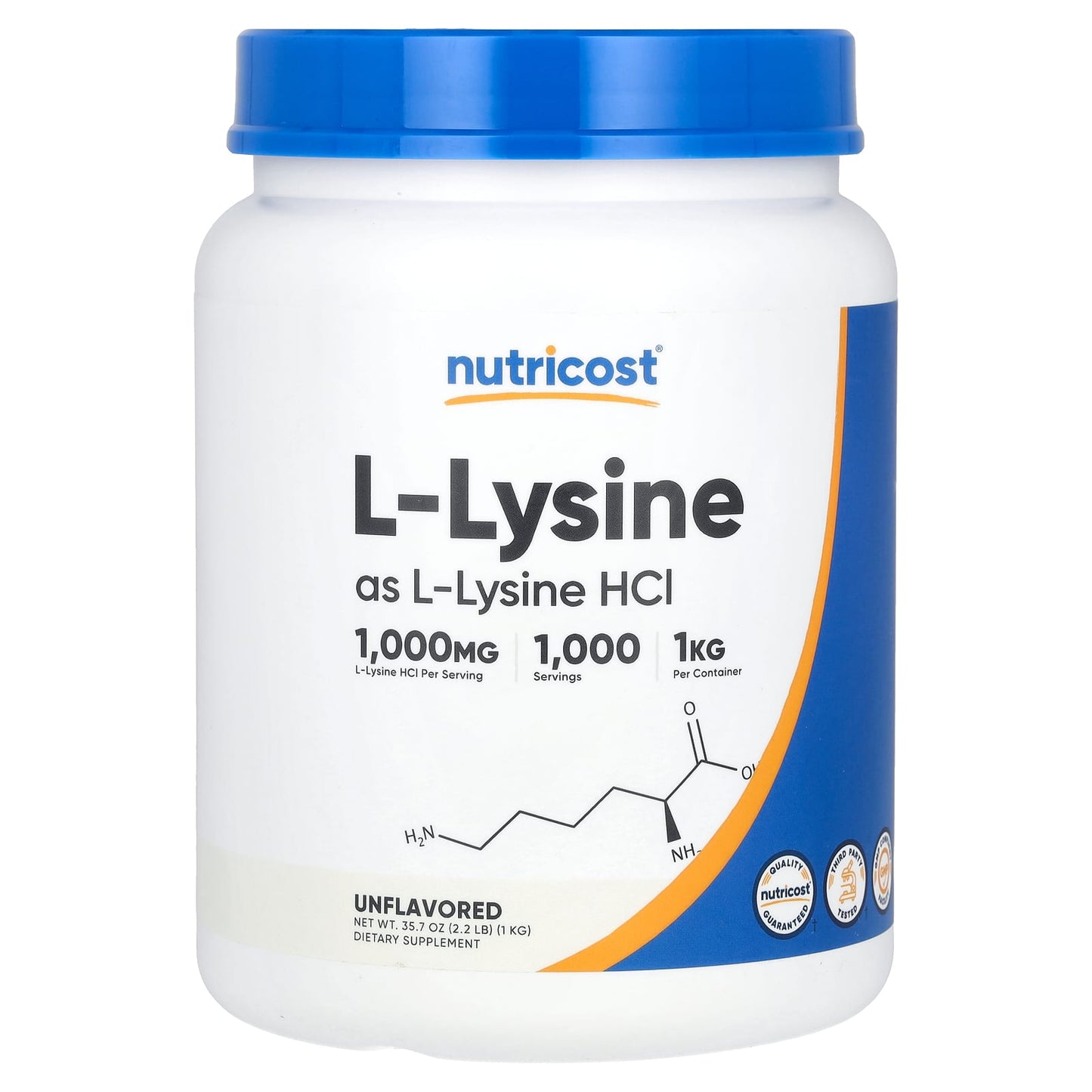 Nutricost, L-Lysine, Unflavored, 35.7 oz (1 kg) - Image 1