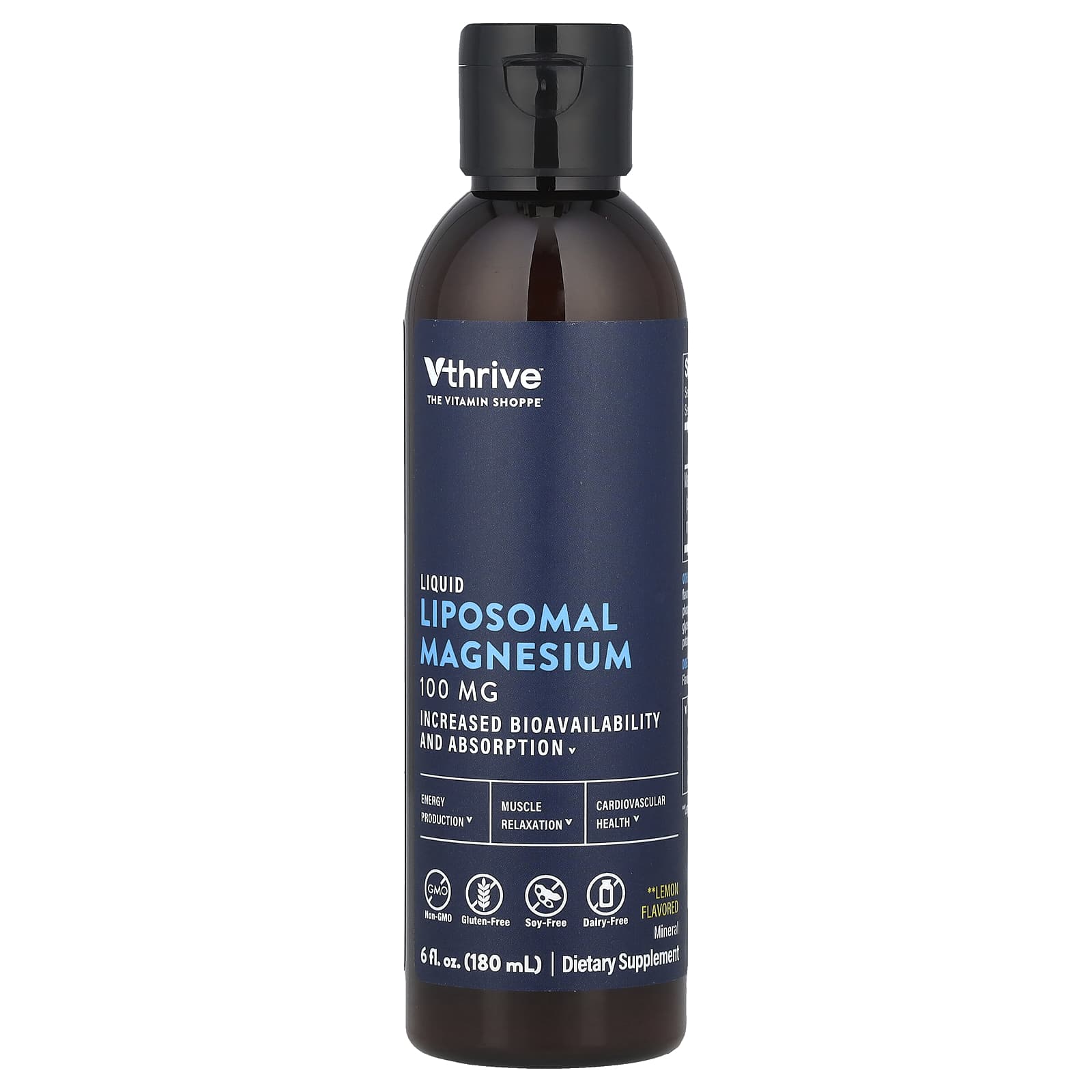 Vthrive, Liquid Liposomal Magnesium, Lemon, 100 mg , 6 fl oz (180 ml) - Image 1