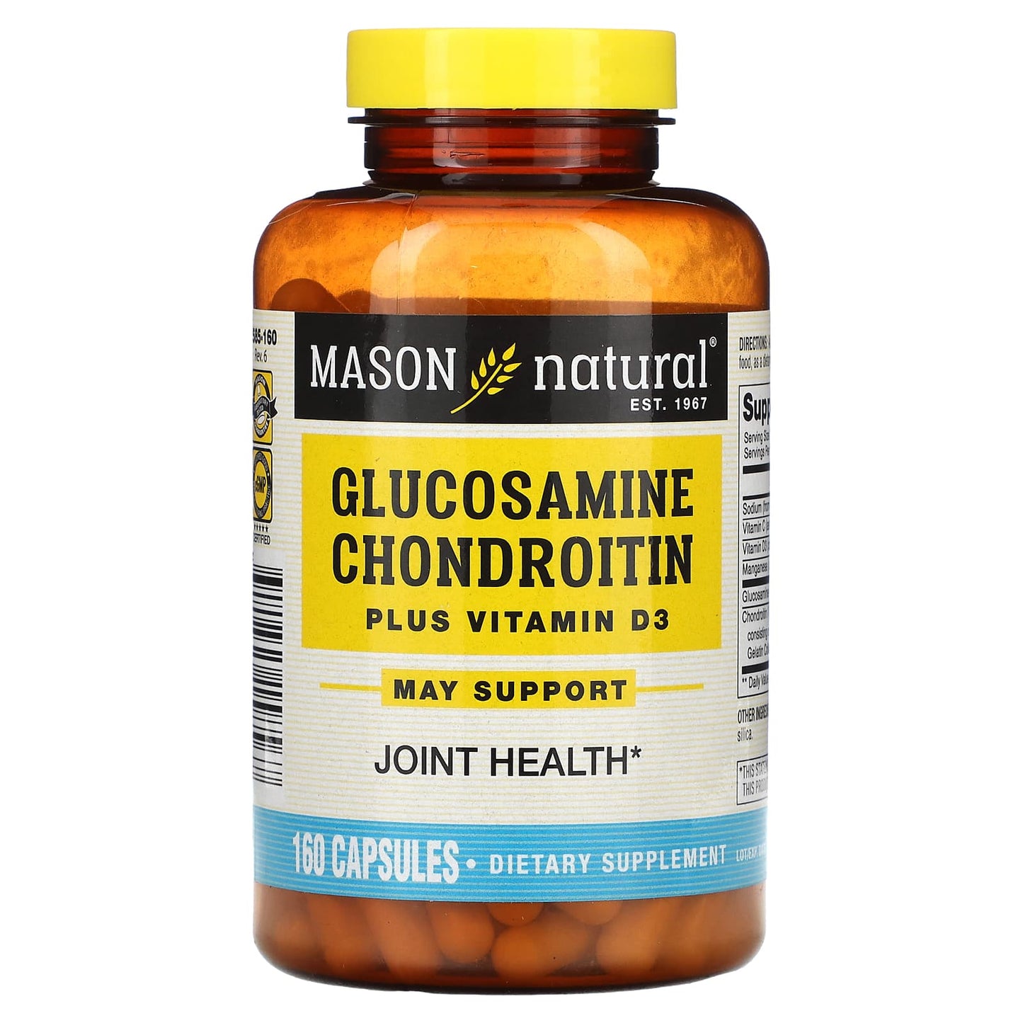 Mason Natural, Glucosamine Chondroitin Plus Vitamin D3, 160 Capsules - Image 1