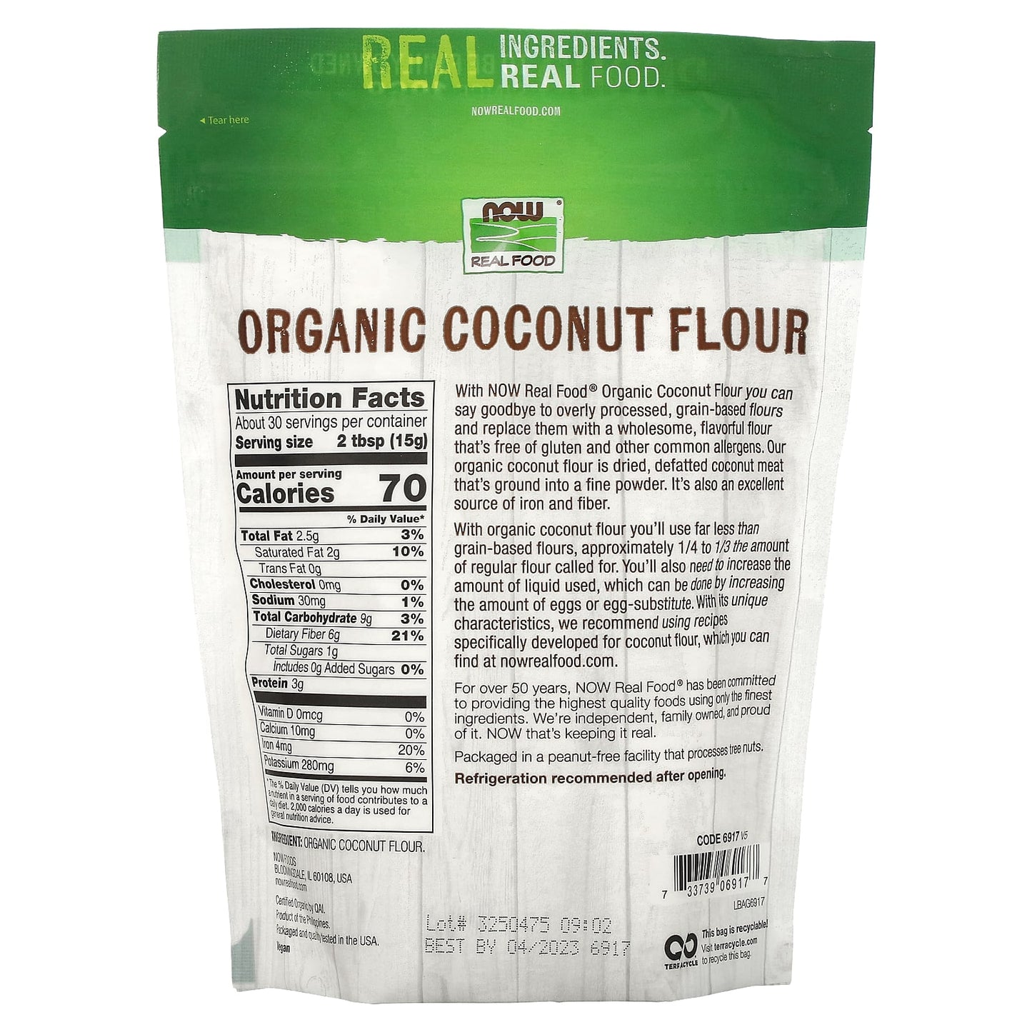 NOW Foods, Organic Coconut Flour, 16 oz (454 g) - Image 2