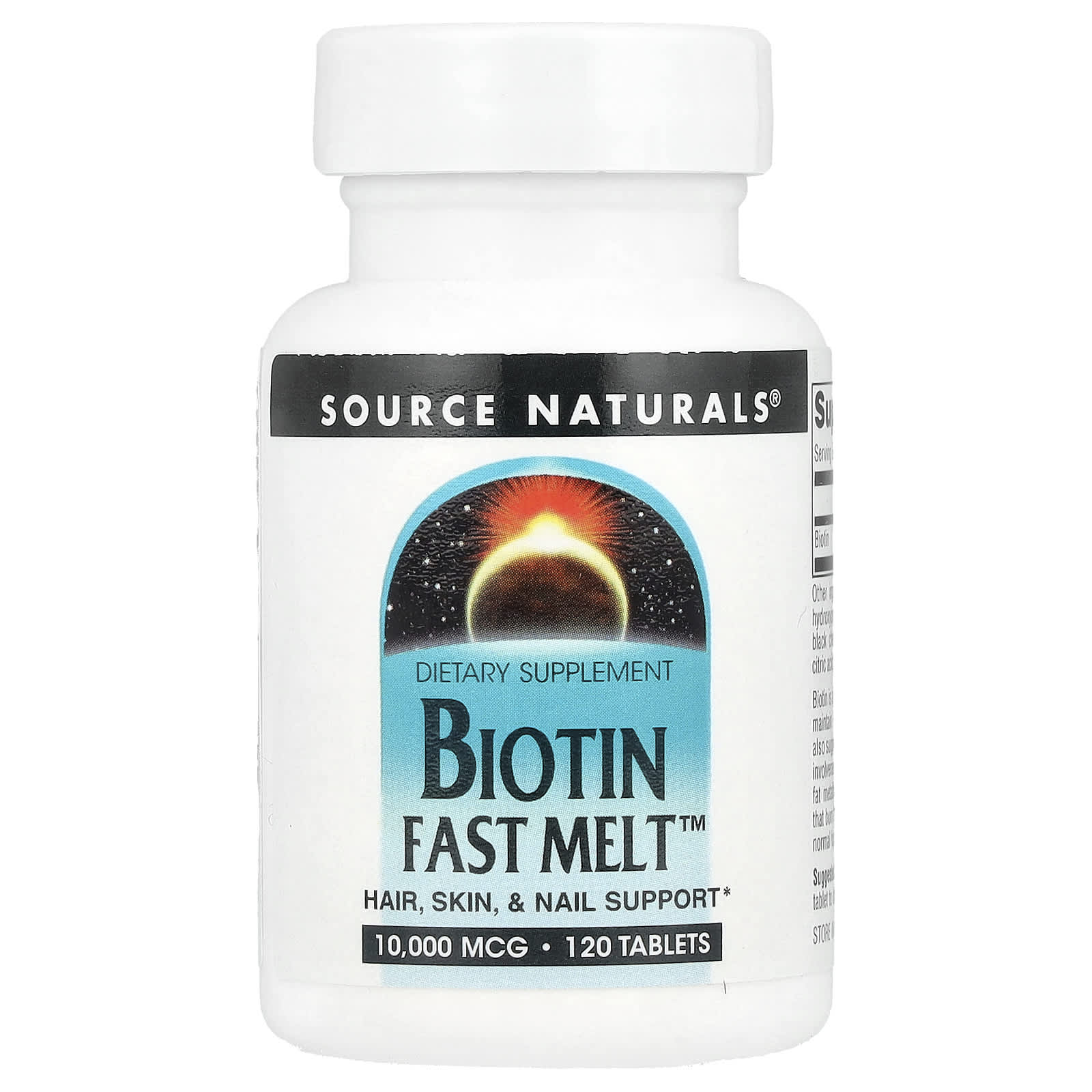 Source Naturals, Biotin Fast Melt™, 10,000 mcg, 120 Tablets - Image 1