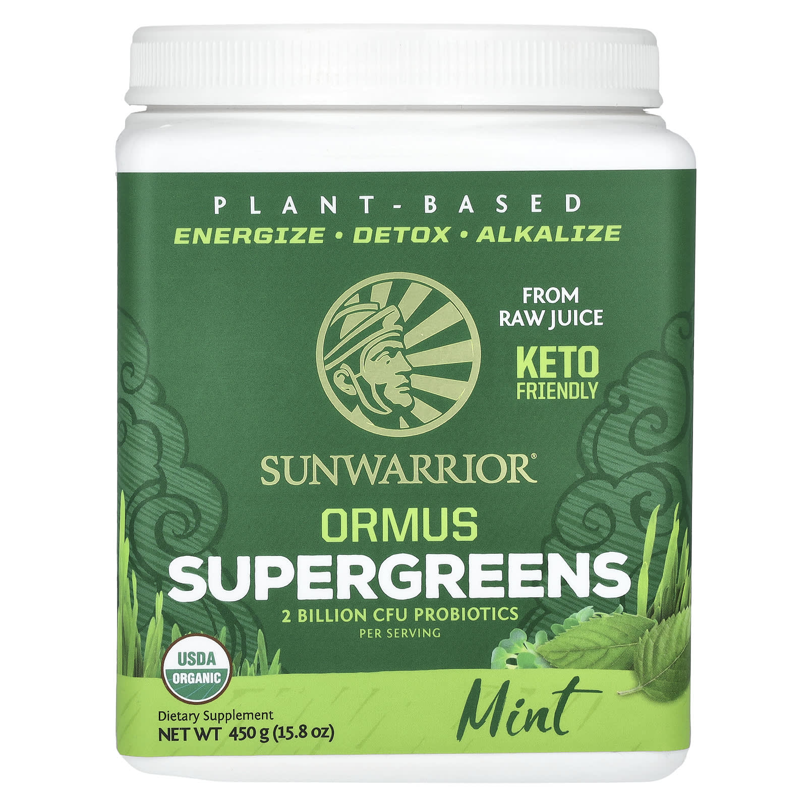 Sunwarrior, Ormus Supergreens, Mint, 15.8 oz (450 g) - Image 1