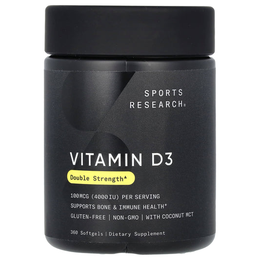 Sports Research, Vitamin D3, Double Strength, 100 mcg (4,000 IU), 360 Softgels - Image 1