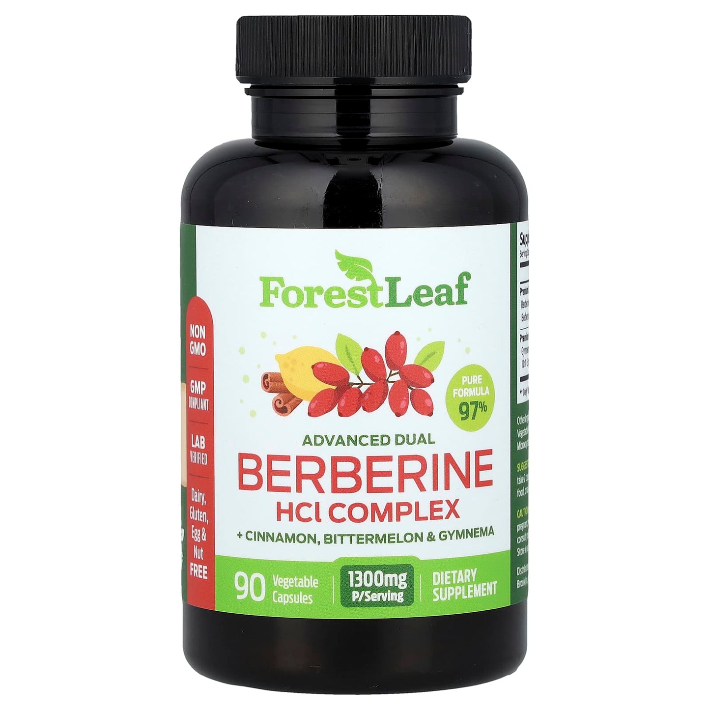 Berberine HCl Complex Supplement with Cinnamon and Bittermelon - 90 Capsules - Image 1