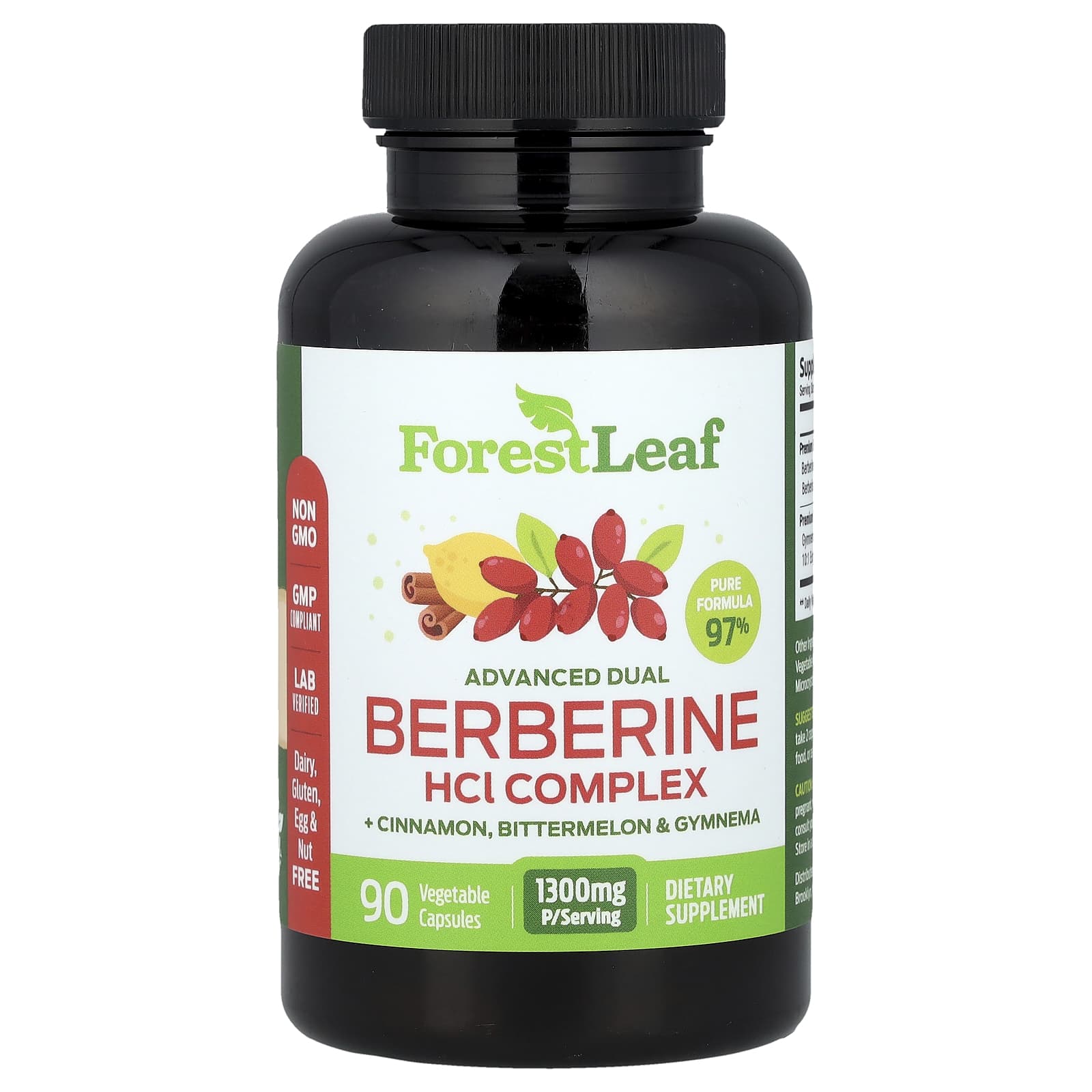 Berberine HCl Complex Supplement with Cinnamon and Bittermelon - 90 Capsules - Image 1