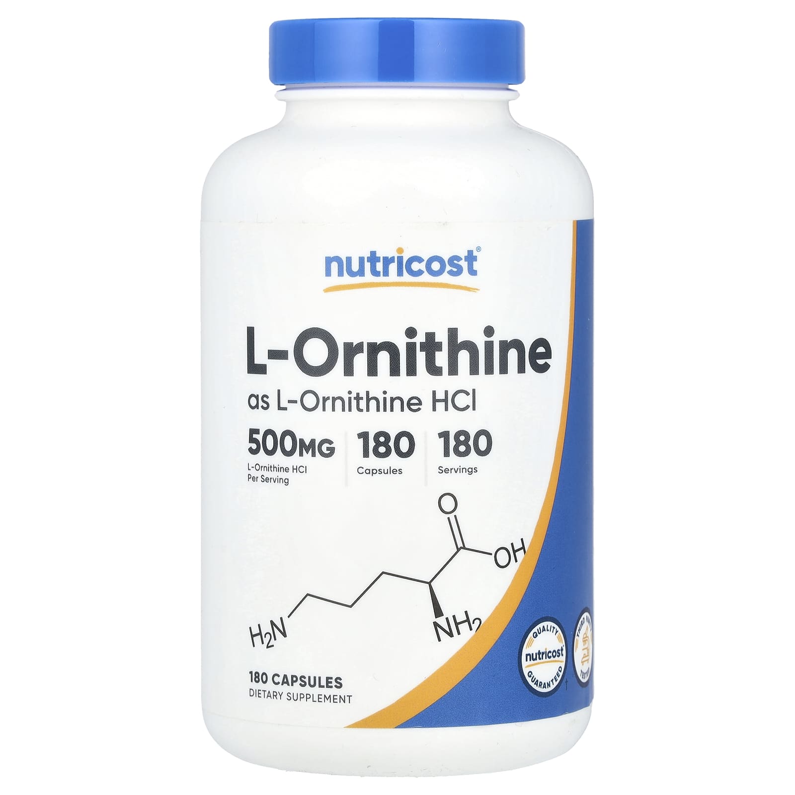 Nutricost, L-Ornithine, 500 mg, 180 Capsules - Image 1