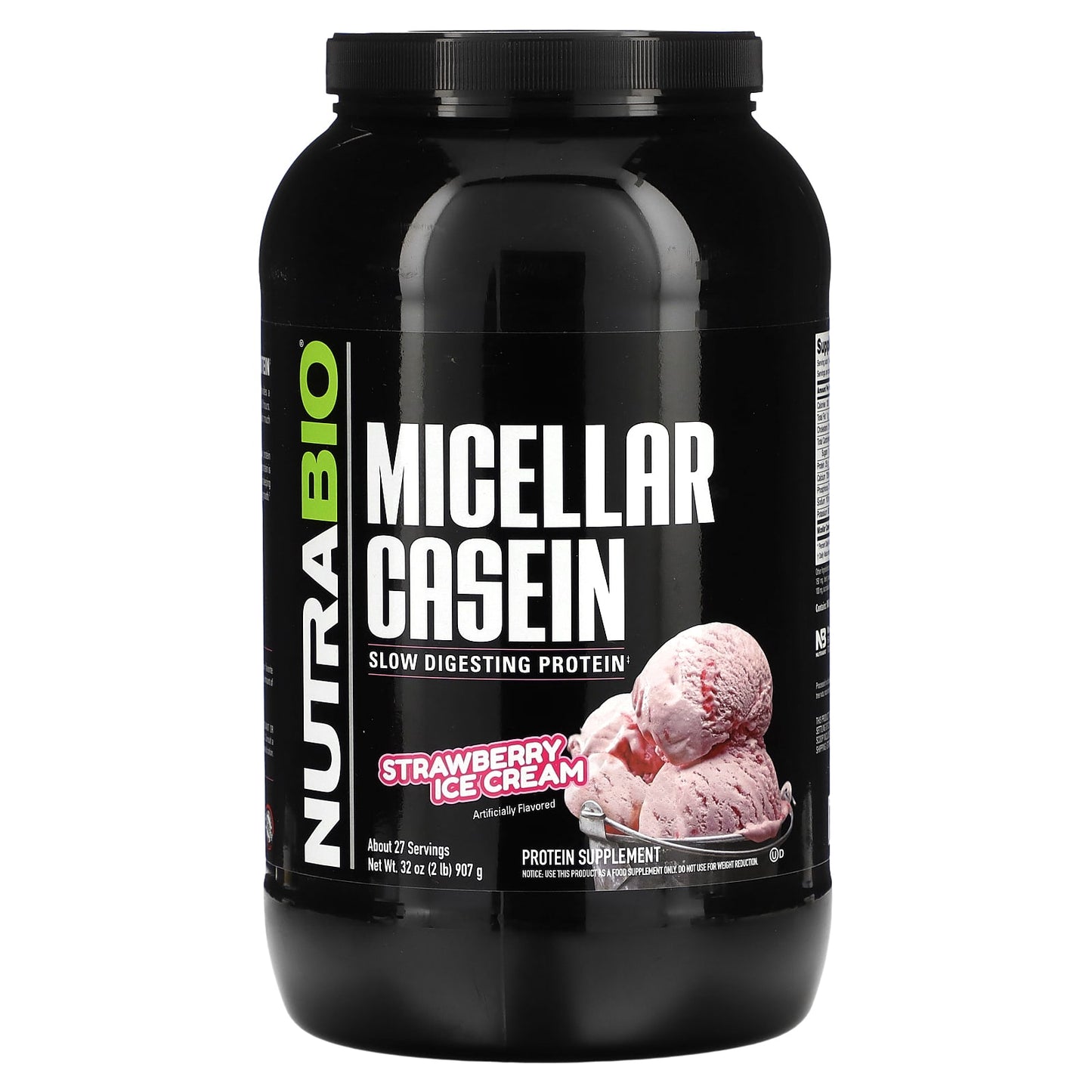 NutraBio, Micellar Casein, Strawberry Ice Cream, 2 lb (907 g) - Image 1