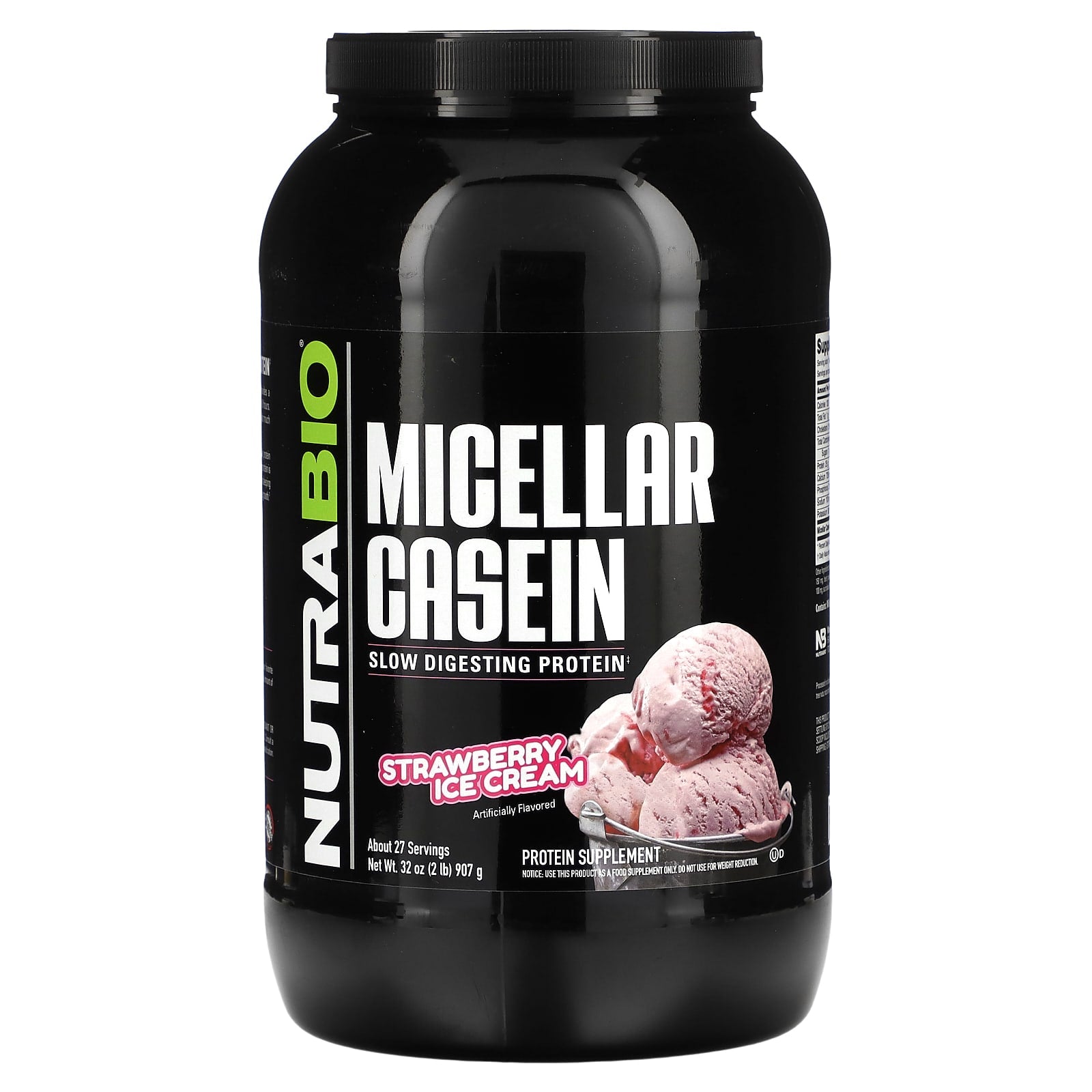 NutraBio, Micellar Casein, Strawberry Ice Cream, 2 lb (907 g) - Image 1