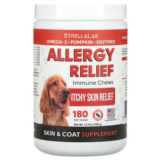 StrellaLab, Allergy Relief, Immune Chews, For Dogs, Peanut Butter, 180 Soft Chews, 13.9 oz (396 g) - Image 1