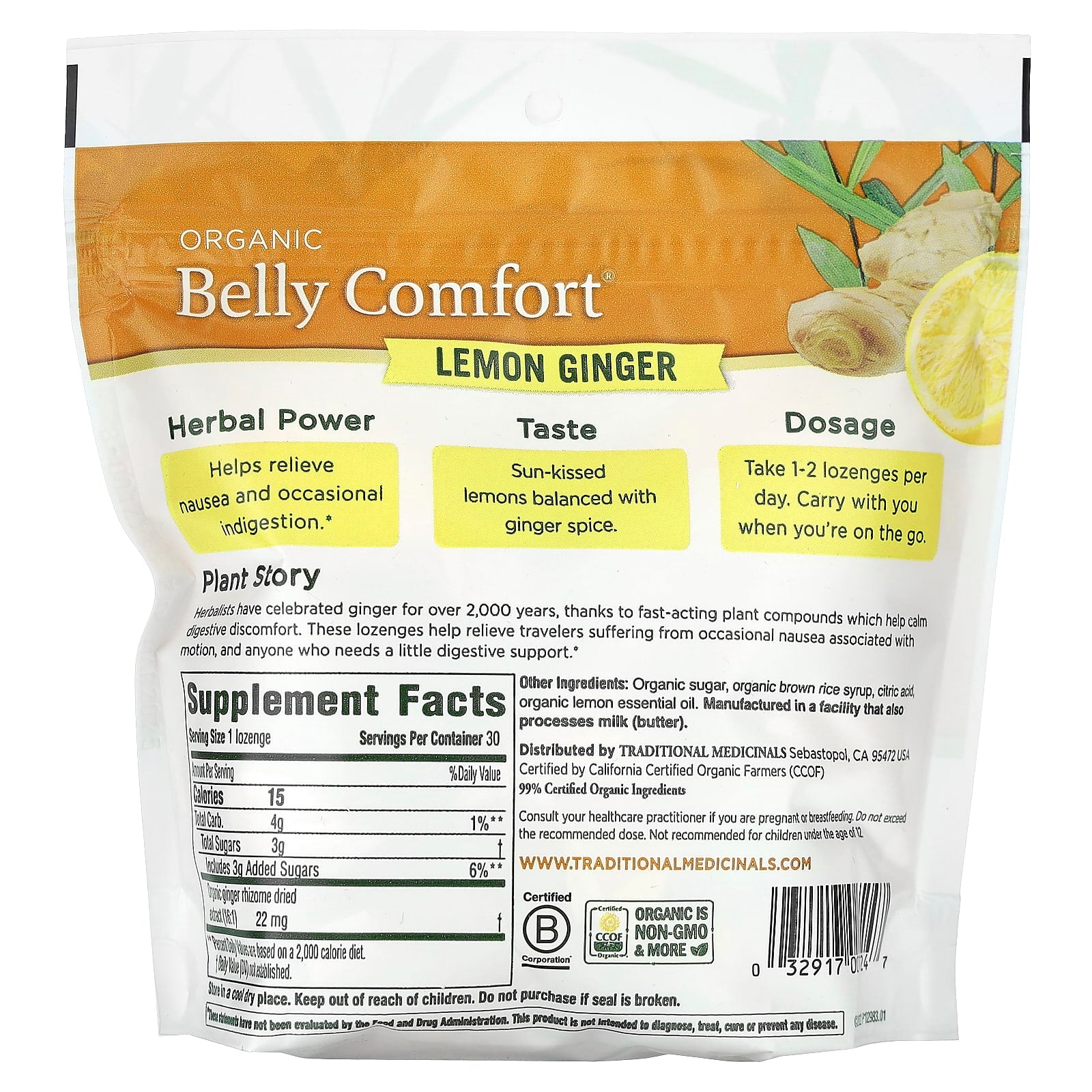 Traditional Medicinals, Organic Belly Comfort, Lemon Ginger, 30 Individually Wrapped Lozenges, 4.13 oz (117 g) - Image 2