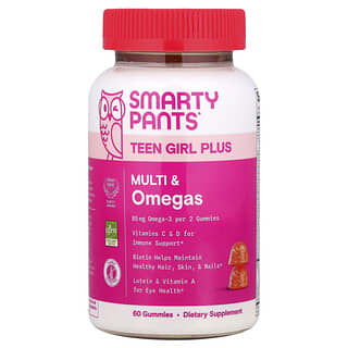 SmartyPants Teen Girl Vitamins with Omega-3 & Multi, Mango Orange, 60 Gummies