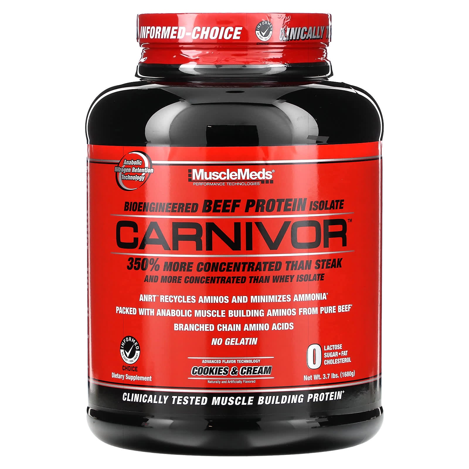 MuscleMeds, Carnivor, Bioengineered Beef Protein Isolate, Cookies & Cream, 3.7 lbs (1680 g) - Image 1
