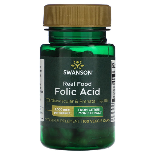 Swanson, Real Food Folic Acid, 1,000 mcg, 100 Veggie Caps - Image 1