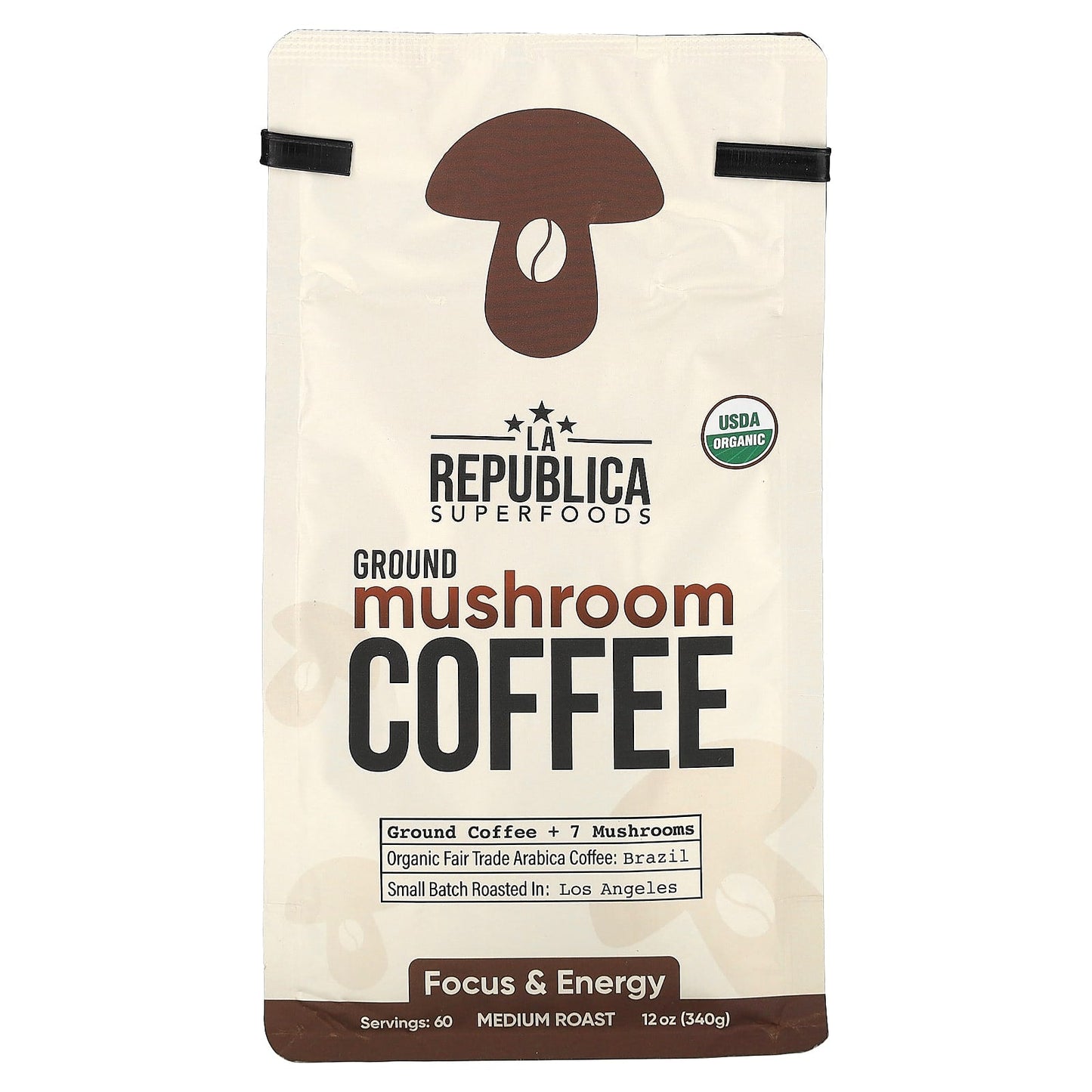 LA Republica, Ground Mushroom Coffee, Medium Roast, 12 oz (340 g) - Image 1