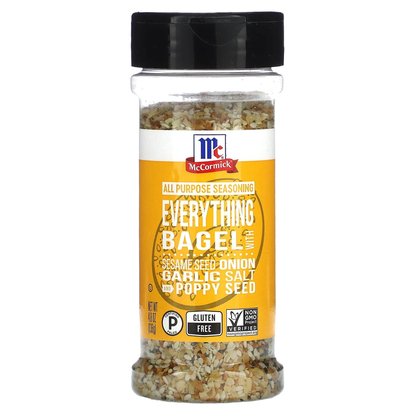 McCormick, All Purpose Seasoning, Everything Bagel with Sesame Seed, Onion, Garlic Salt and Poppy Seed, 4.8 oz (136 g) - Image 1