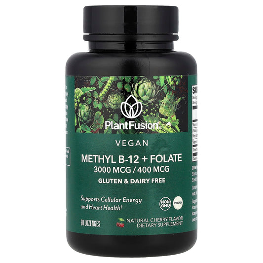 PlantFusion, Vegan Methyl B-12 + Folate, Natural Cherry, 60 Lozenges - Image 1