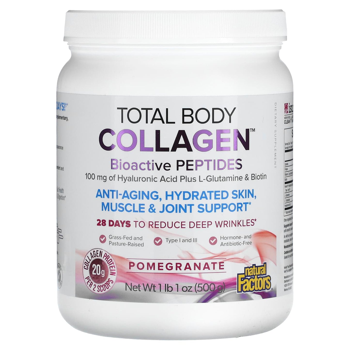 Natural Factors, Total Body Collagen, Bioactive Peptides, Pomegranate, 1 lb 1 oz (500 g) - Image 1