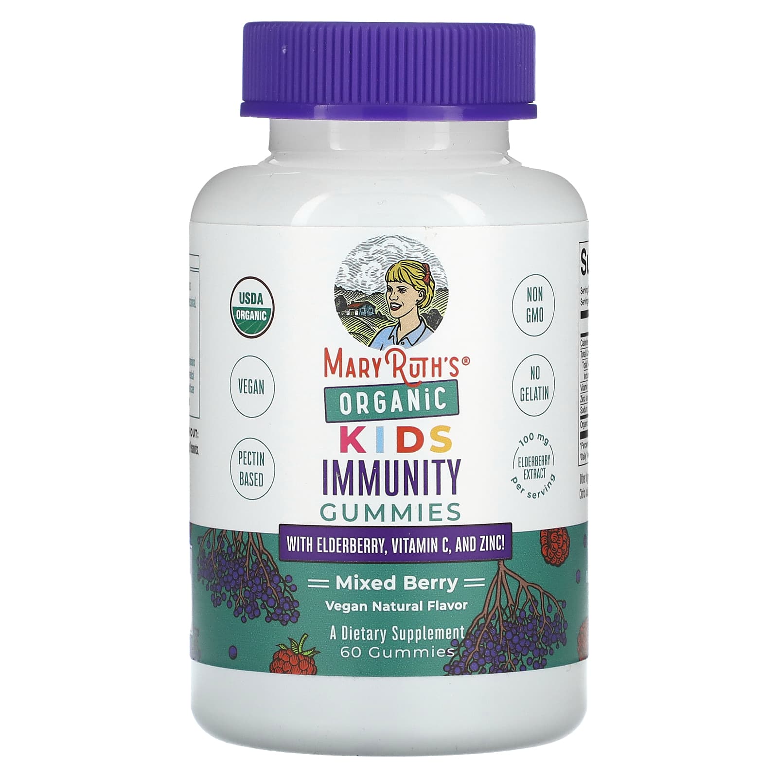 MaryRuth's, Organic Kids Immunity Gummies with Elderberry, Vitamin C, and Zinc, Mixed Berry, 60 Gummies - Image 1