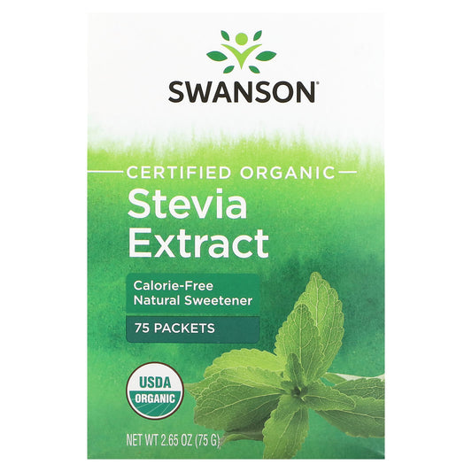Swanson, Certified Organic Stevia Extract, 75 Packets - Image 1