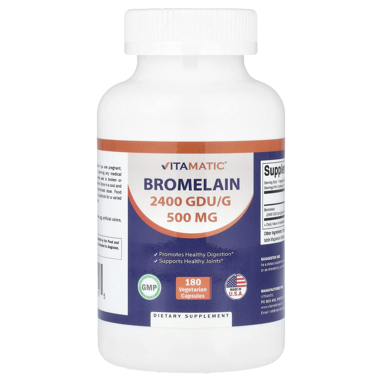 Vitamatic, Bromelain, 500 mg , 180 Vegetarian Capsules - Image 1
