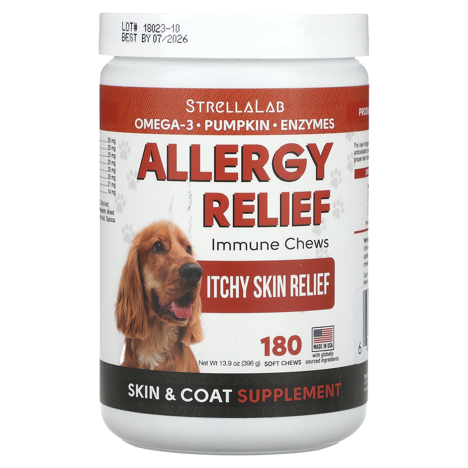 StrellaLab, Allergy Relief, Immune Chews, For Dogs, 180 Soft Chews, 13.9 oz (396 g) - Image 1