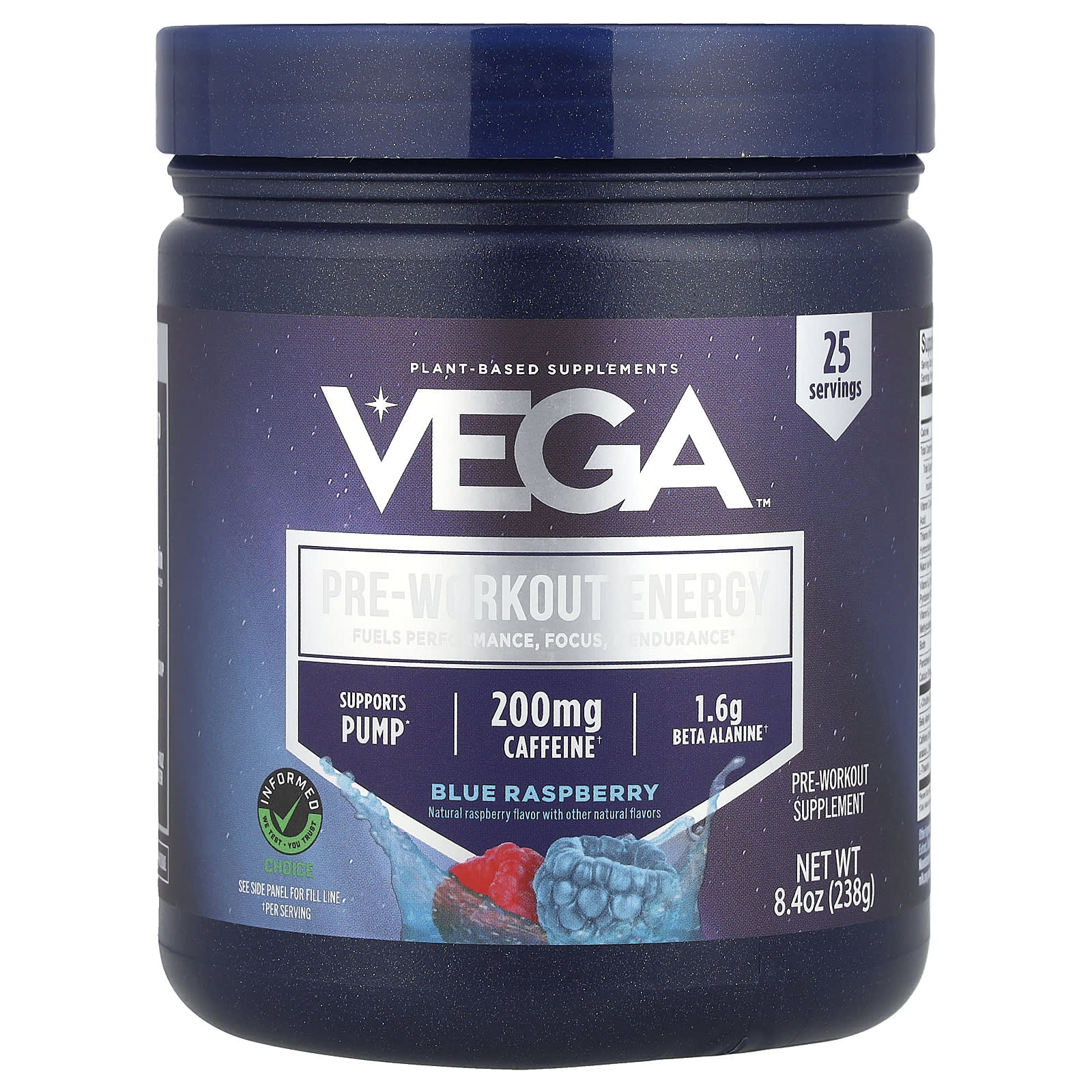 Vega, Pre-Workout Energy, Blue Raspberry, 8.4 oz (238 g) - Image 1