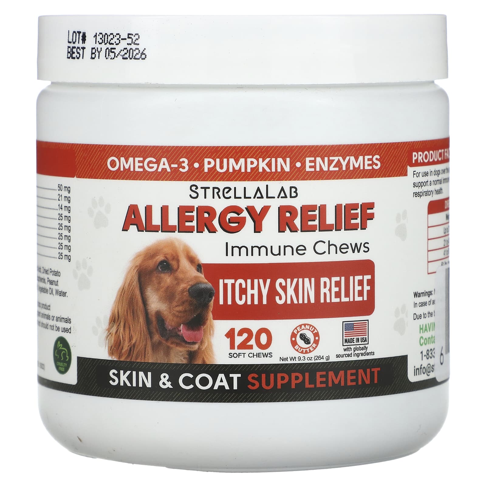 StrellaLab, Allergy Relief, Immune Chews, For Dogs, Peanut Butter, 120 Soft Chews, 9.3 oz (264 g) - Image 1