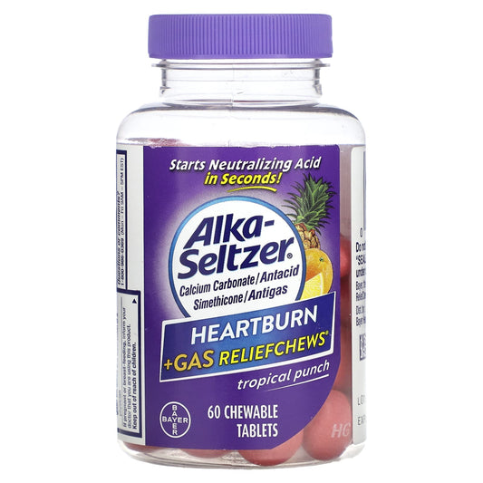 Alka-Seltzer Heartburn + Gas Relief Chews, Tropical Punch, 60 Tablets - Image 1
