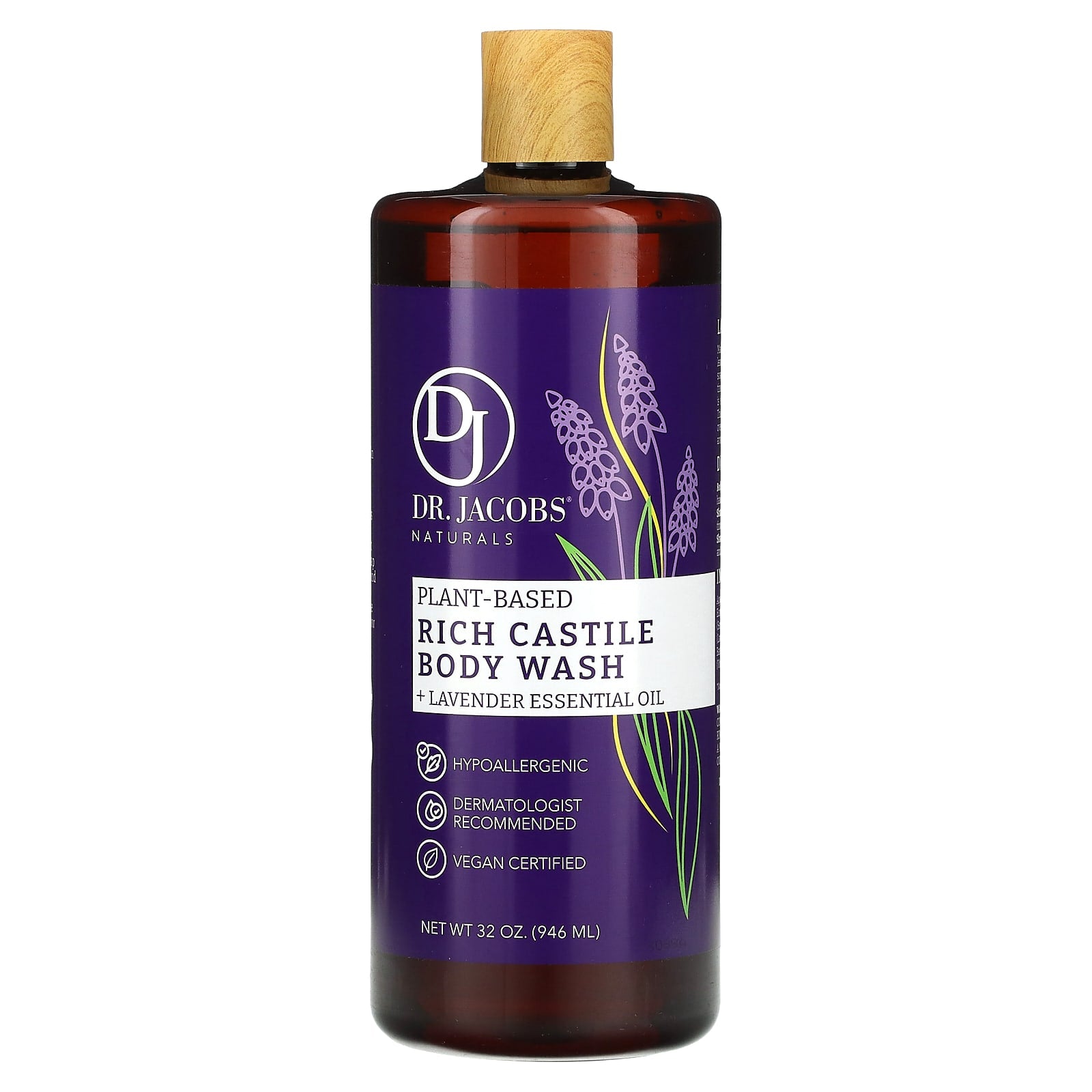 Lavender Castile Body Wash - Hypoallergenic, Vegan, Non-GMO, 32 oz - Image 1