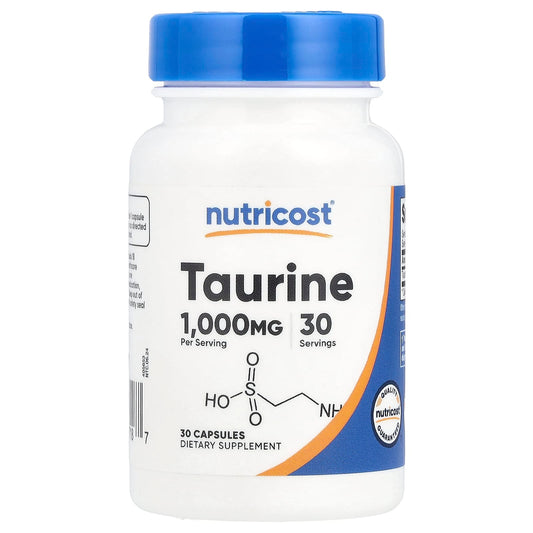 Nutricost, Taurine, 1,000 mg, 30 Capsules - Image 1
