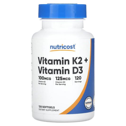 Nutricost, Vitamin K2 + Vitamin D3, 120 Softgels - Image 1