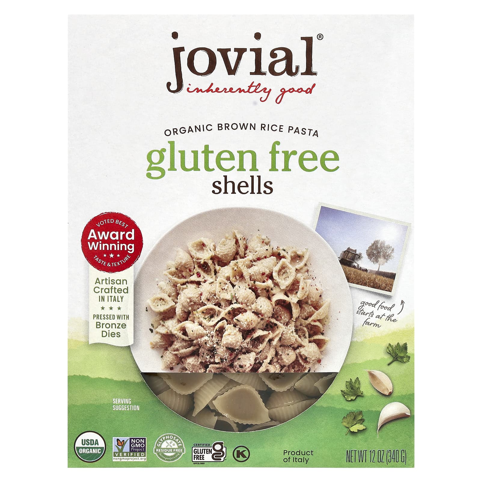 Delicious Jovial Brown Rice Pasta Shells - Organic, Gluten-Free, 12 oz - Image 1