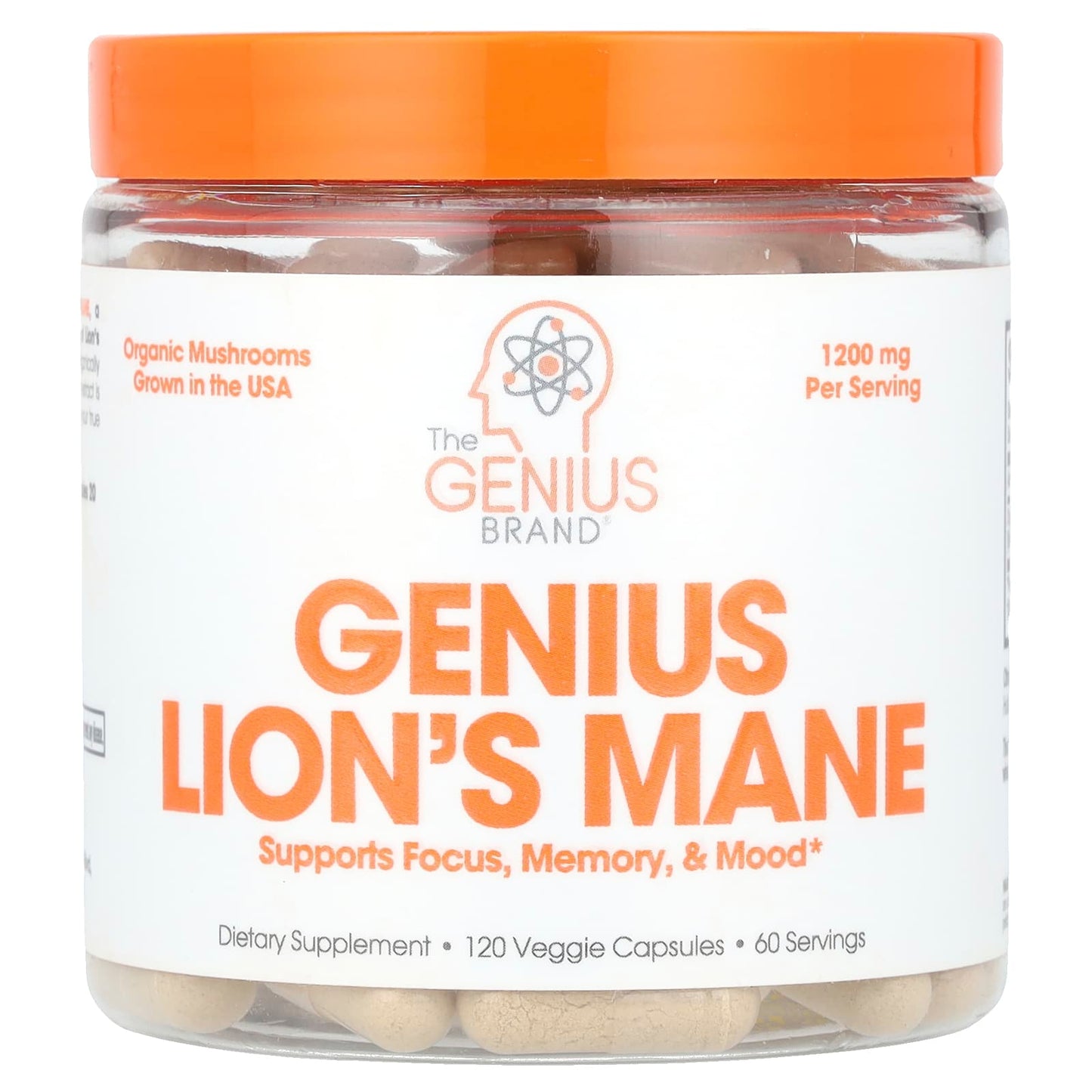 The Genius Brand, Genius Lion's Mane, 1,200 mg, 120 Veggie Capsules (600 mg Per Capsule) - Image 1