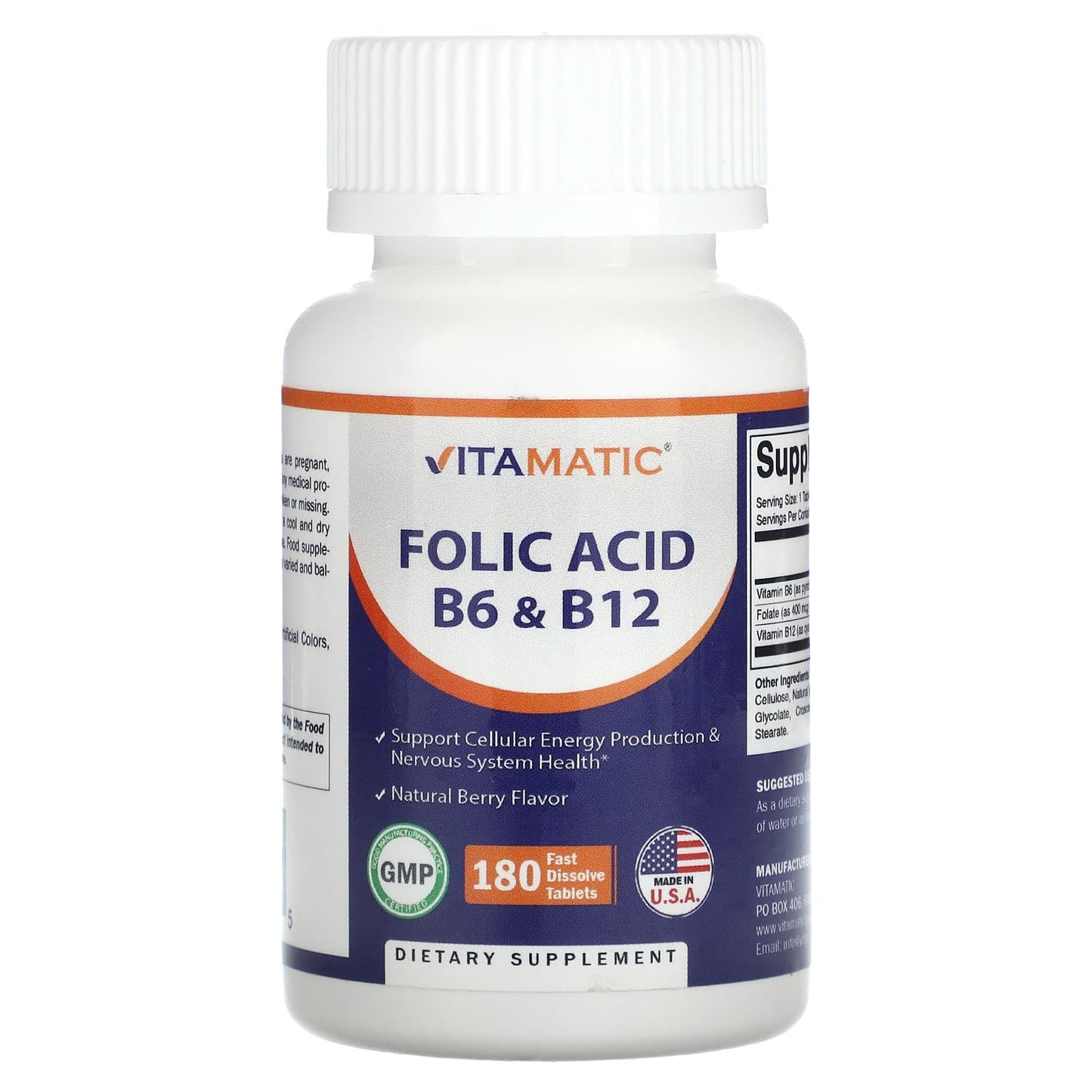 Vitamatic, Folic Acid B6 & B12, Natural Berry, 180 Fast Dissolve Tablets - Image 1