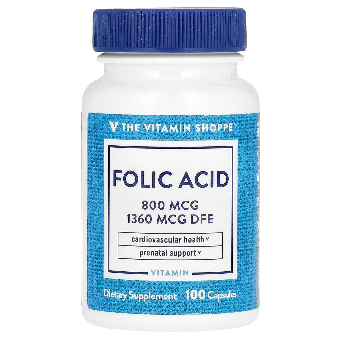 The Vitamin Shoppe, Folic Acid, 800 mcg, 100 Capsules - Image 1