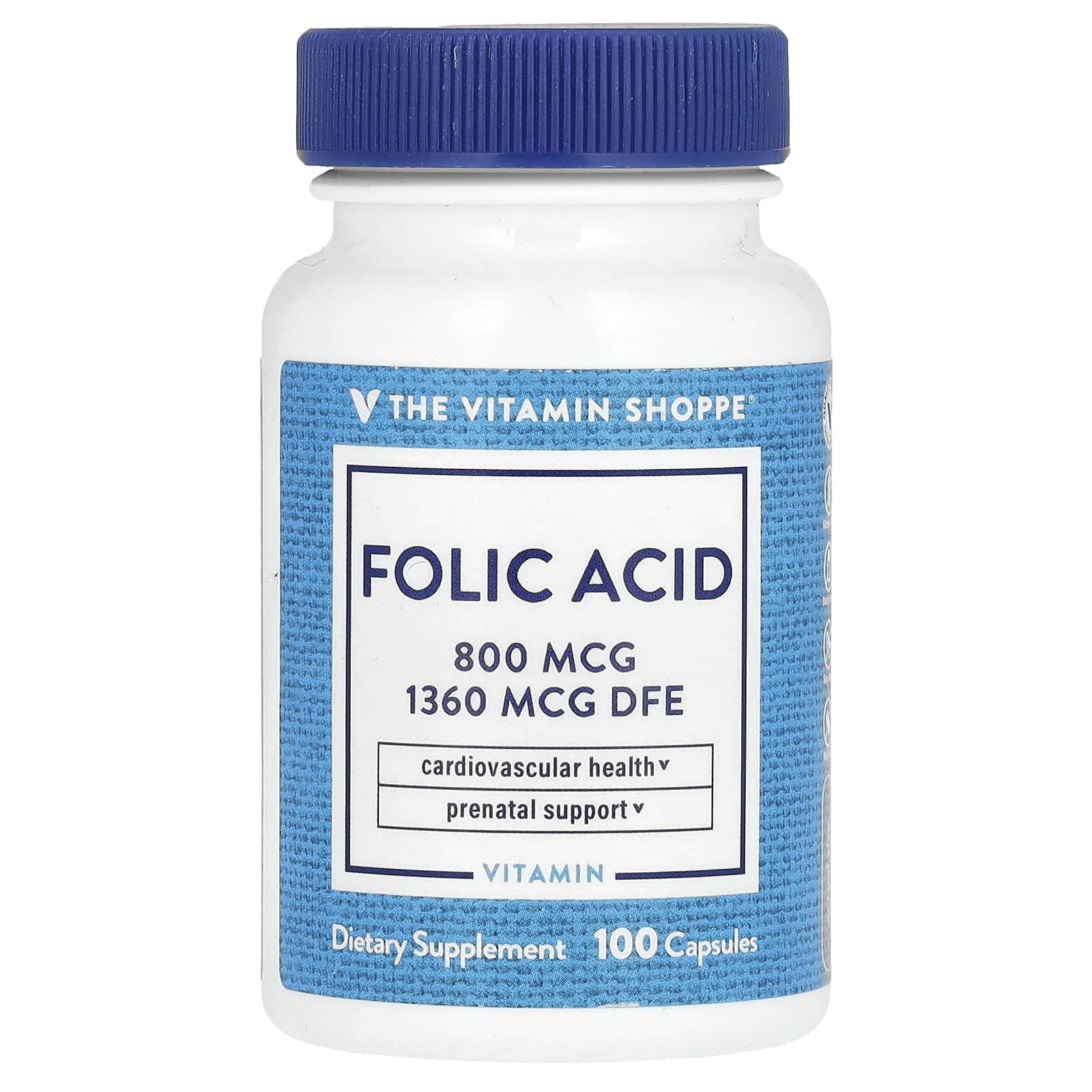 The Vitamin Shoppe, Folic Acid, 800 mcg, 100 Capsules - Image 1