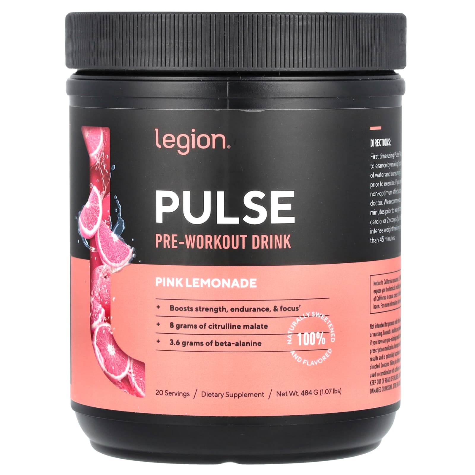 Legion Athletics, Pulse, Pre-Workout Drink, Pink Lemonade, 1.07 lbs (484 g) - Image 1