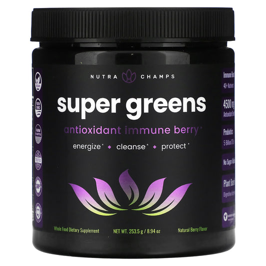 NutraChamps, Super Greens, Antioxidant Immune Berry, Natural Berry, 8.94 oz (253.5 g) - Image 1