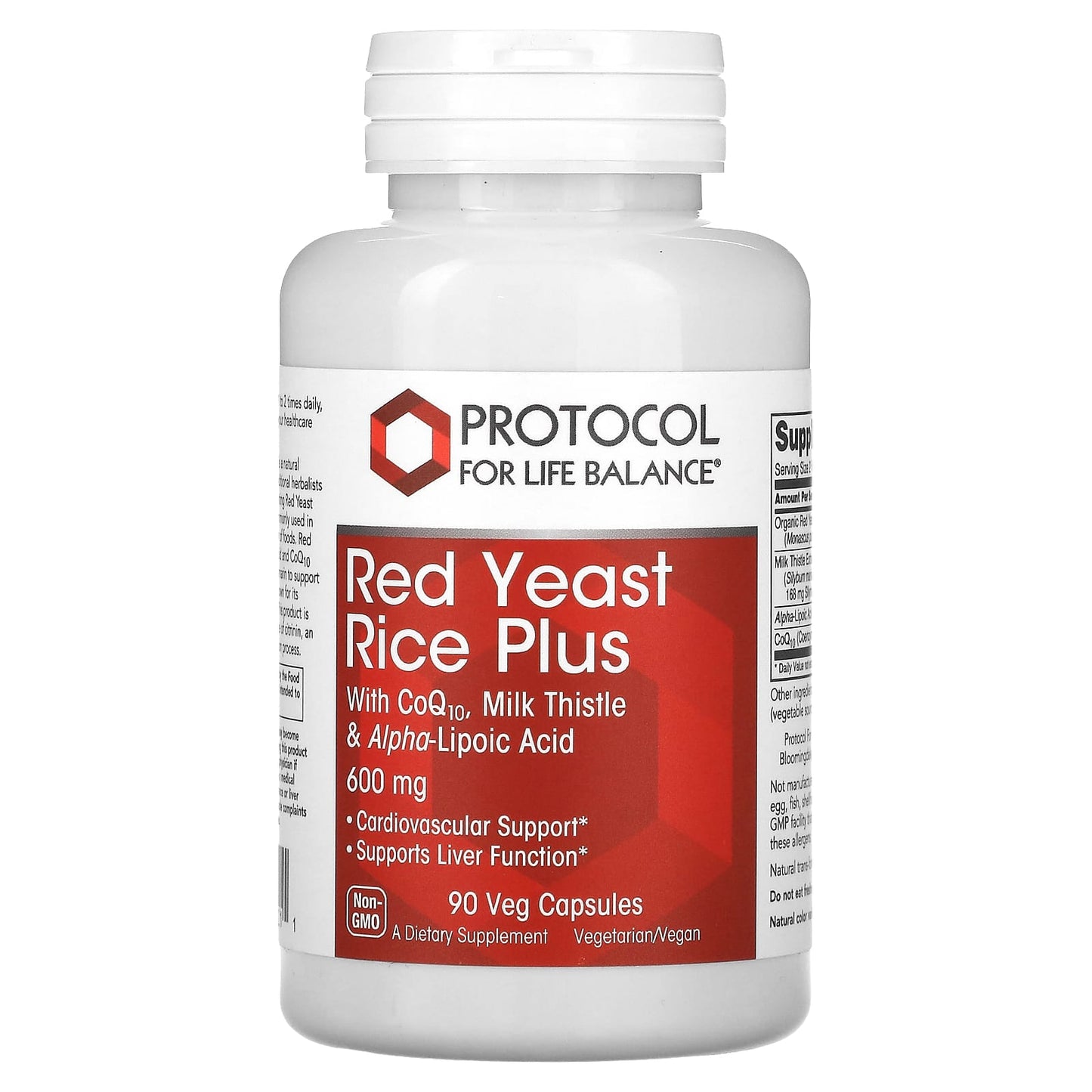 Protocol for Life Balance, Red Yeast Rice Plus with CoQ10, Milk Thistle & Alpha-Lipoic Acid, 600 mg, 90 Veg Capsules - Image 1
