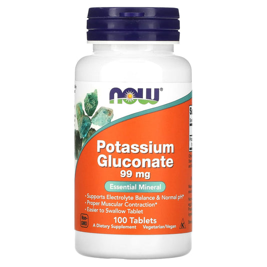NOW Foods, Potassium Gluconate, 99 mg, 100 Tablets - Image 1