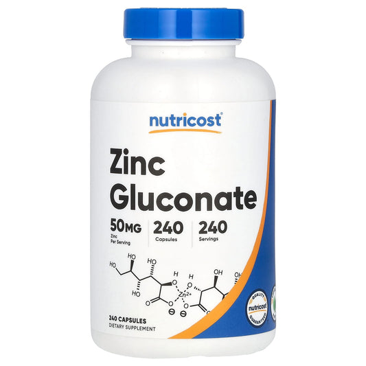 Nutricost, Zinc Gluconate, 50 mg, 240 Capsules - Image 1