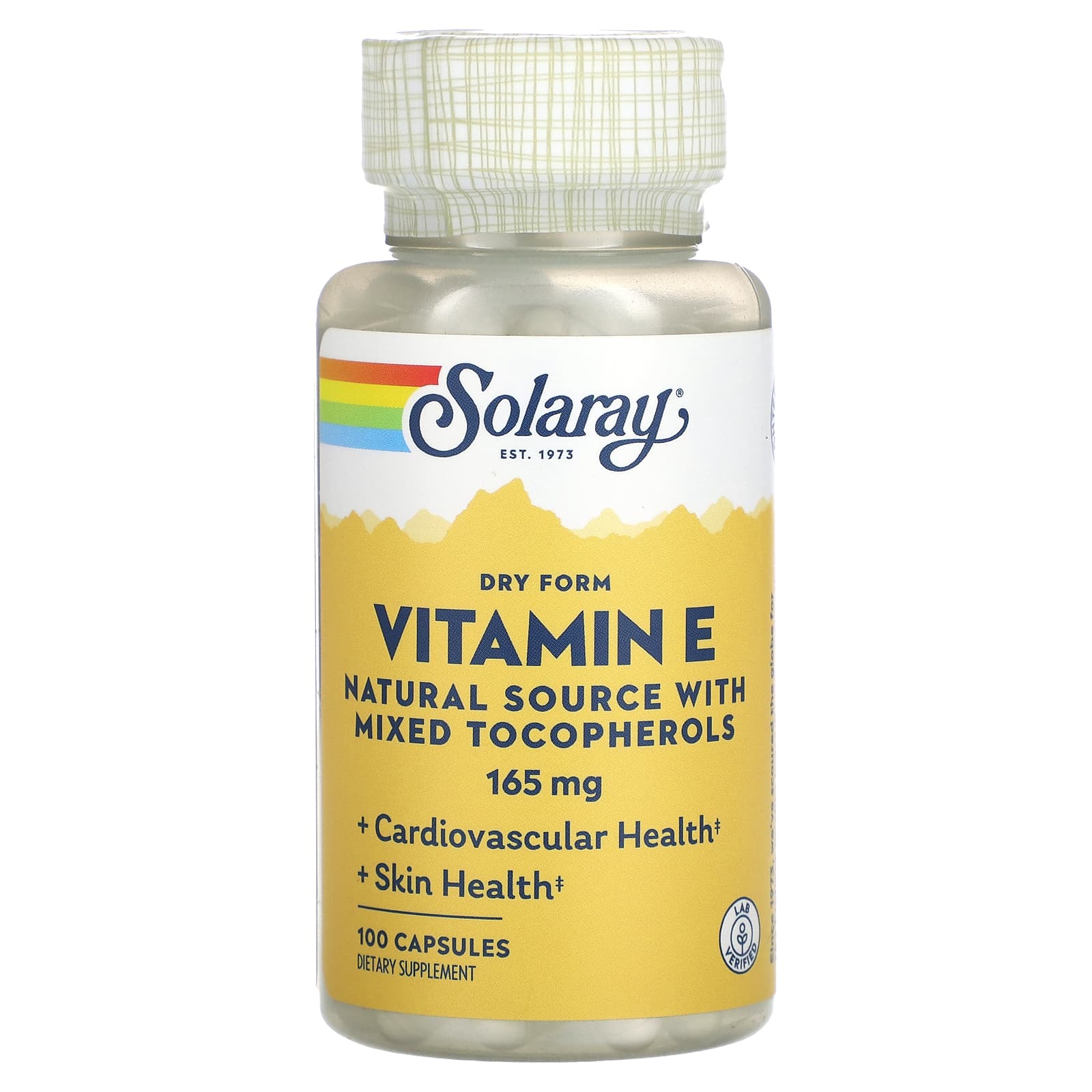 Solaray, Dry Form Vitamin E, 165 mg, 100 Capsules - Image 1