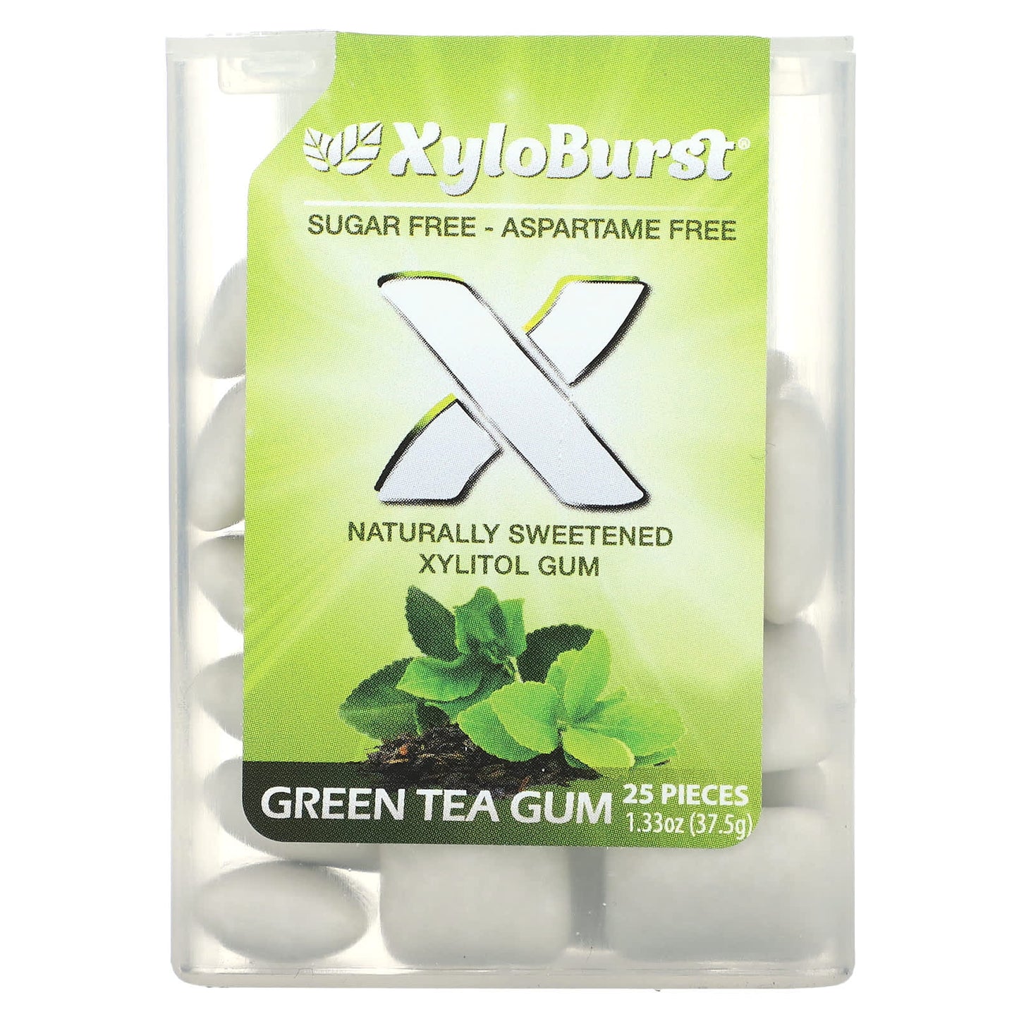 Xyloburst, Xylitol Gum, Green Tea, 25 Pieces - Image 1