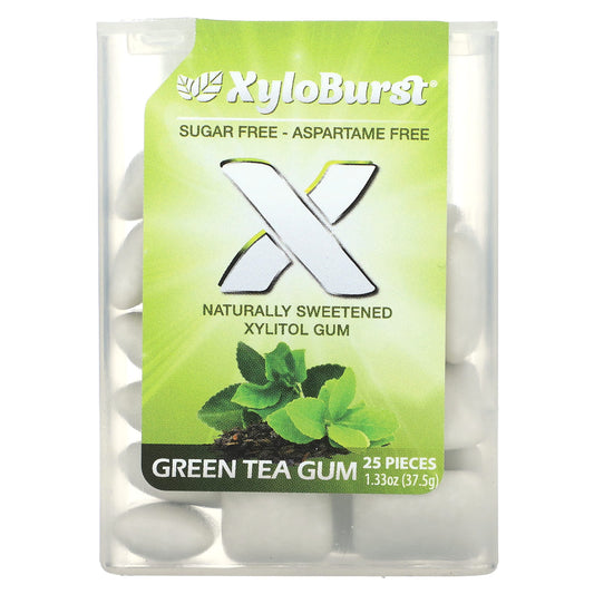 Xyloburst, Xylitol Gum, Green Tea, 25 Pieces - Image 1
