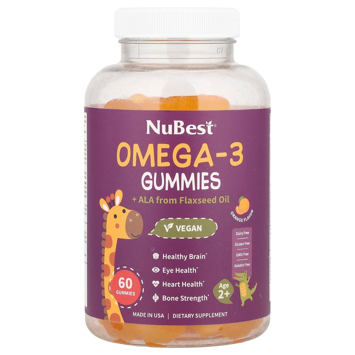NuBest, Omega-3 Gummies + ALA from Flaxseed Oil, Age 2+, Orange, 60 Gummies - Image 1