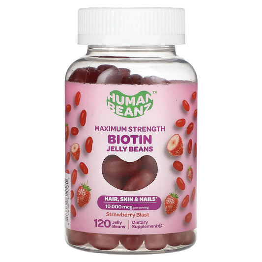 Biotin Vitamin Gummies for Hair, Skin & Nails - Strawberry Blast - 120 Jelly Beans - Image 1