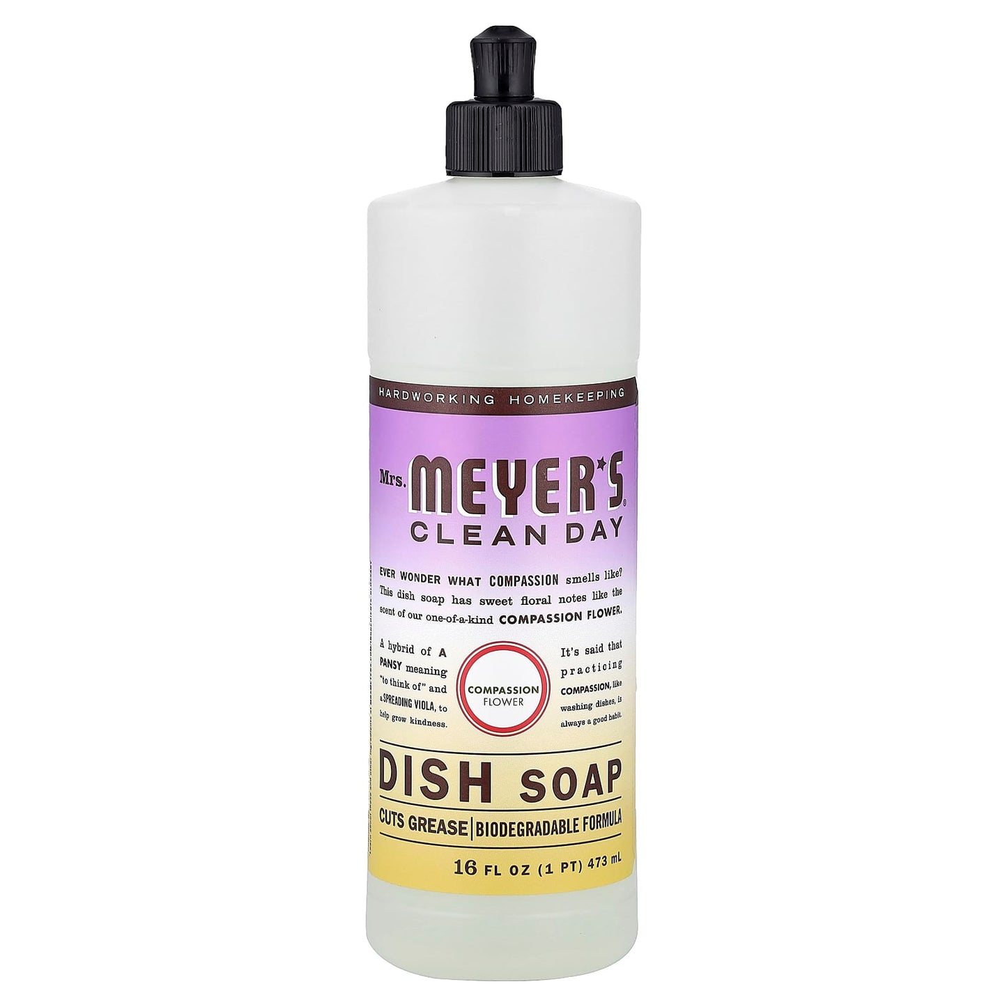 Mrs. Meyers Clean Day, Dish Soap, Compassion Flower, 16 fl oz (473 ml) - Image 1